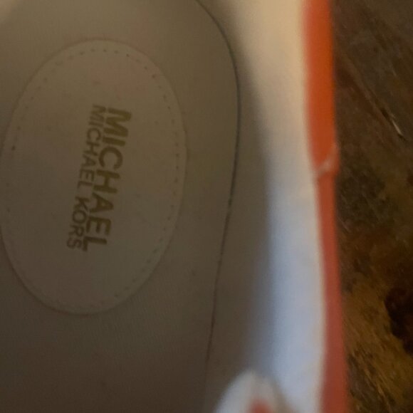 Michael Kors*Michael Kors Romey Polka Dot Orange & White Platform Sneakers Sz.7 - Picture 10 of 12
